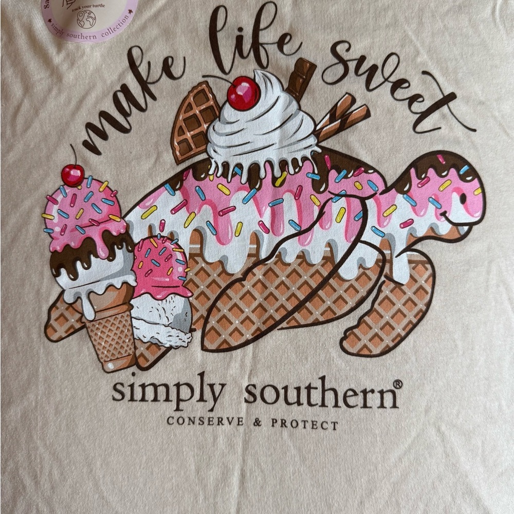 Simply Southern Kids Ice Cream Long Sleeve Shirt - Cream and Pink